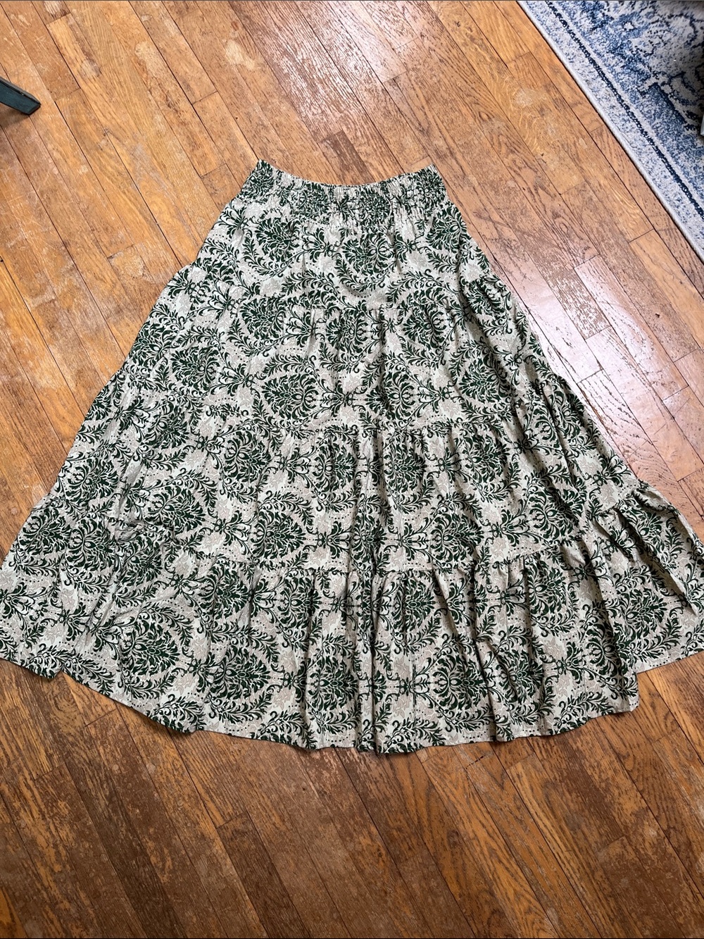 SHEIN Cream Maxi Skirt with Green Floral Print